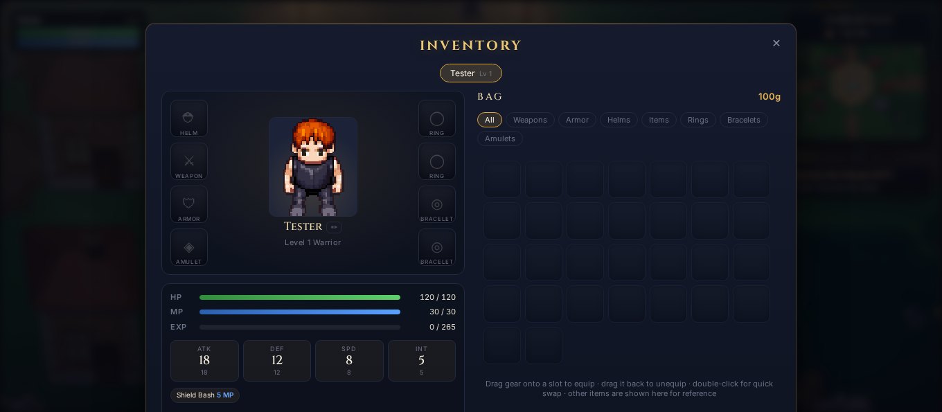 SORROW Online — inventory and character sheet